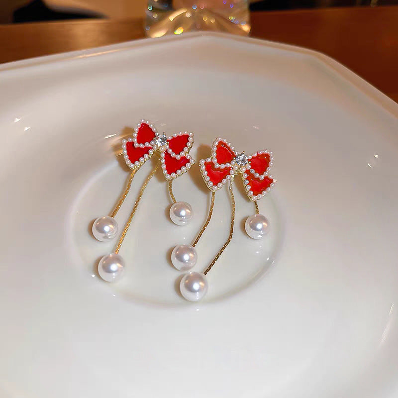 jewelry sweet bow knot alloy artificial pearls inlay drop earrings