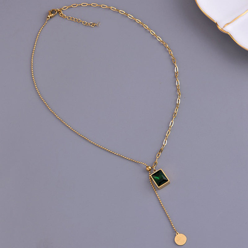 18K Gold Plated Vintage Square Glass Necklace