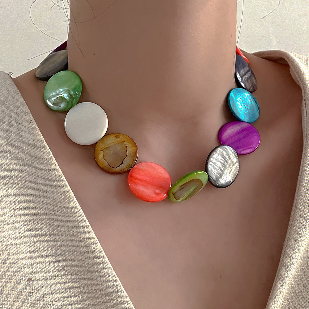 casual vacation round shell women's necklace