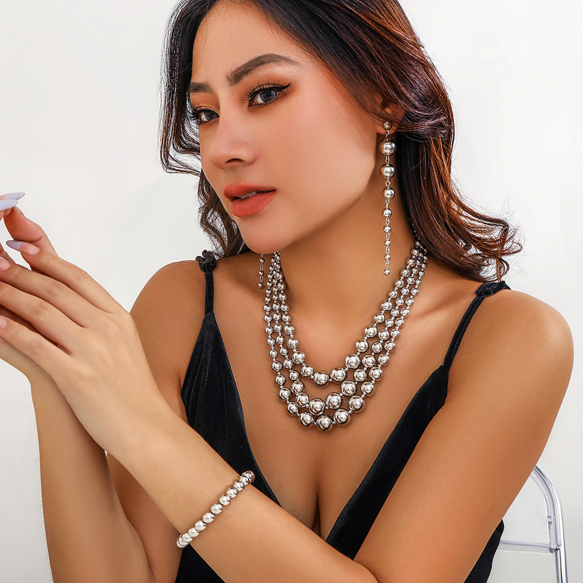 stacking multi-layer geometric round beads clavicle chain woven necklace