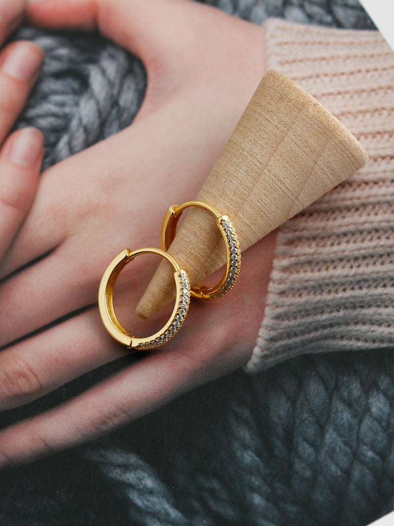 1 pair fashion circle inlay sterling silver zircon earrings