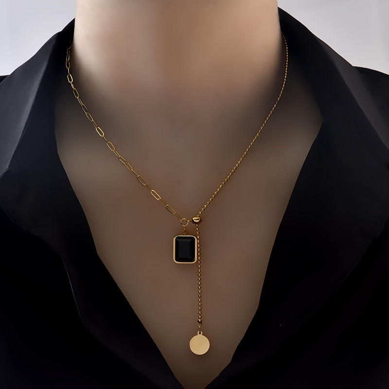 18K Gold Plated Vintage  Square Glass Necklace