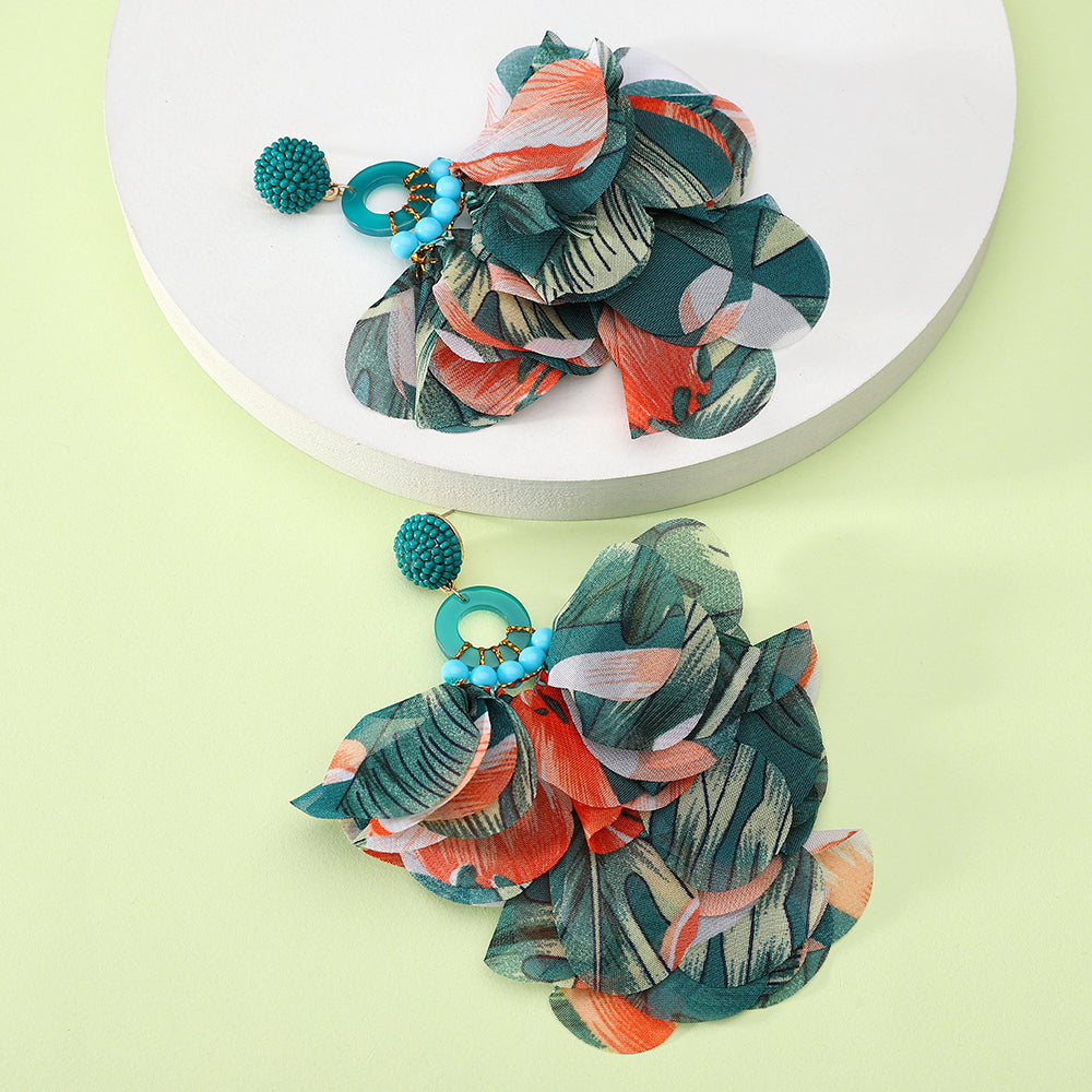 1 pair elegant vacation petal beaded handmade beaded cloth lace drop earrings