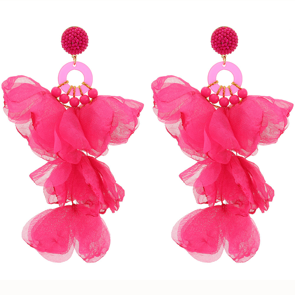 1 pair elegant vacation petal beaded handmade beaded cloth lace drop earrings