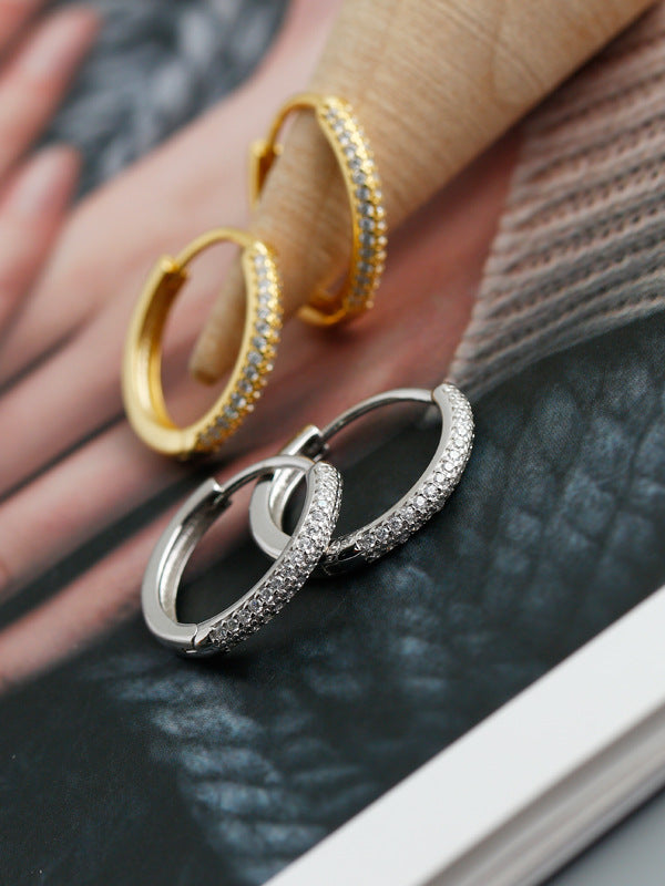 1 pair fashion circle inlay sterling silver zircon earrings