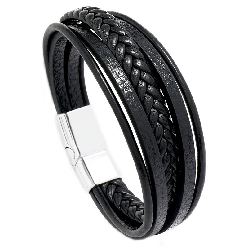 retro multilayer leather  simple magnet buckle  leather bracelet