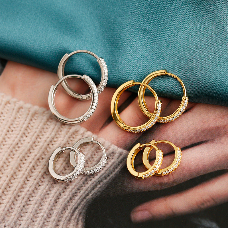 1 pair fashion circle inlay sterling silver zircon earrings