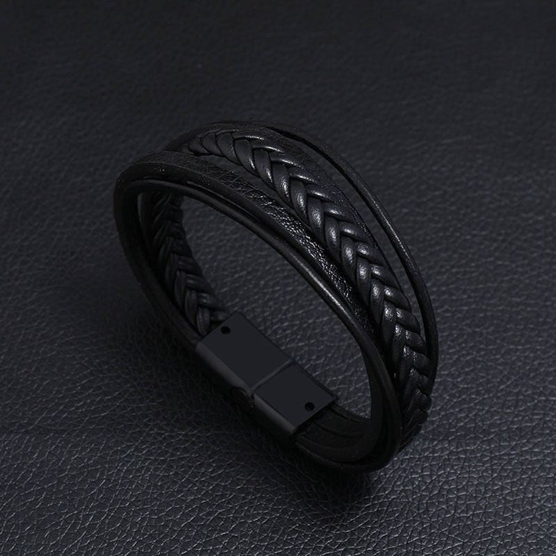 retro multilayer leather  simple magnet buckle  leather bracelet
