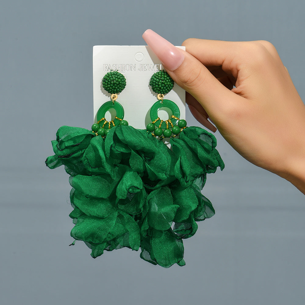 1 pair elegant vacation petal beaded handmade beaded cloth lace drop earrings