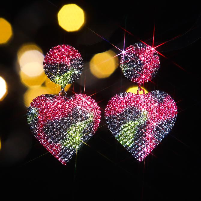 1 pair luxurious shiny heart shape plating inlay alloy rhinestones drop earrings