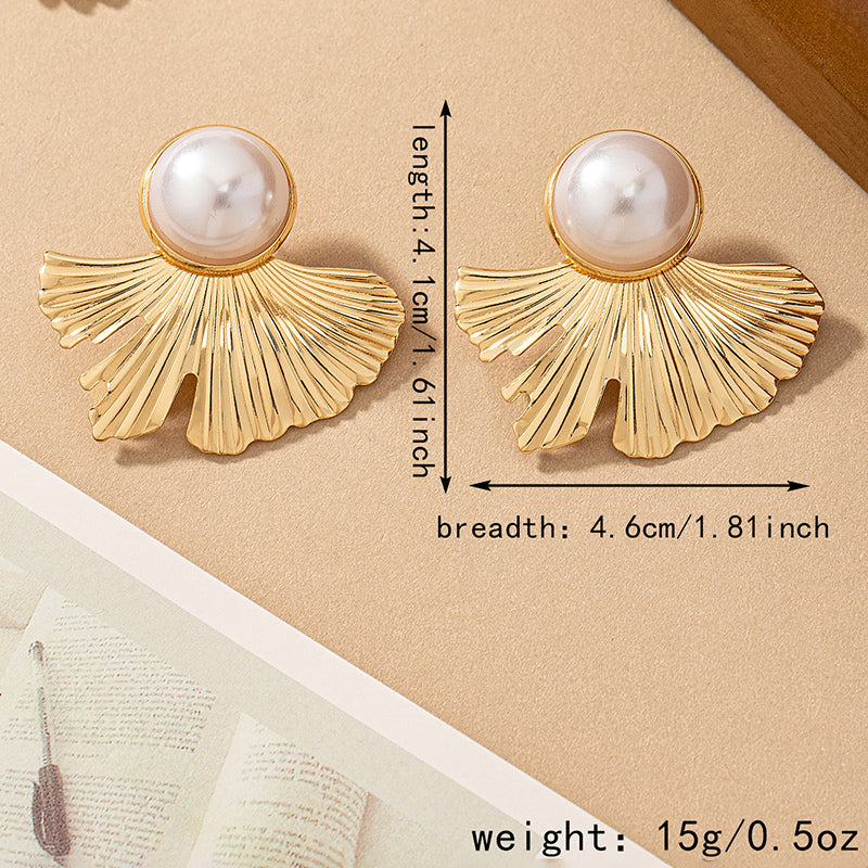1 pair elegant vintage style ginkgo leaf plating inlay alloy acrylic 14k gold plated ear studs