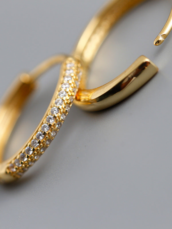 1 pair fashion circle inlay sterling silver zircon earrings