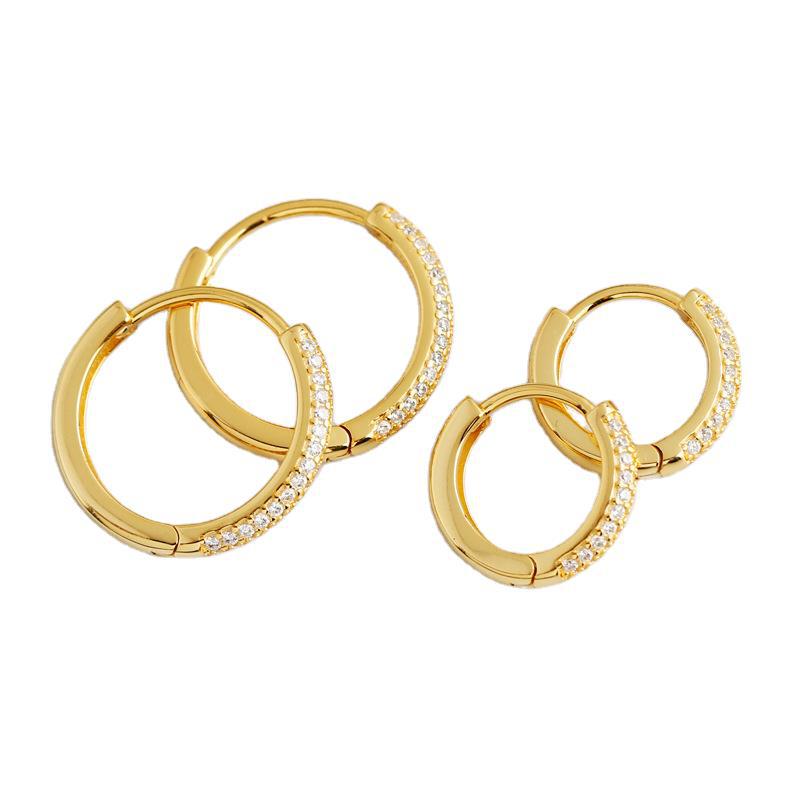 1 pair fashion circle inlay sterling silver zircon earrings