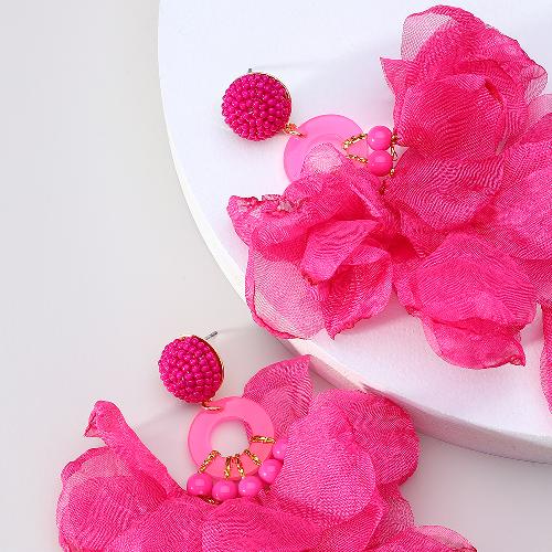 1 pair elegant vacation petal beaded handmade beaded cloth lace drop earrings