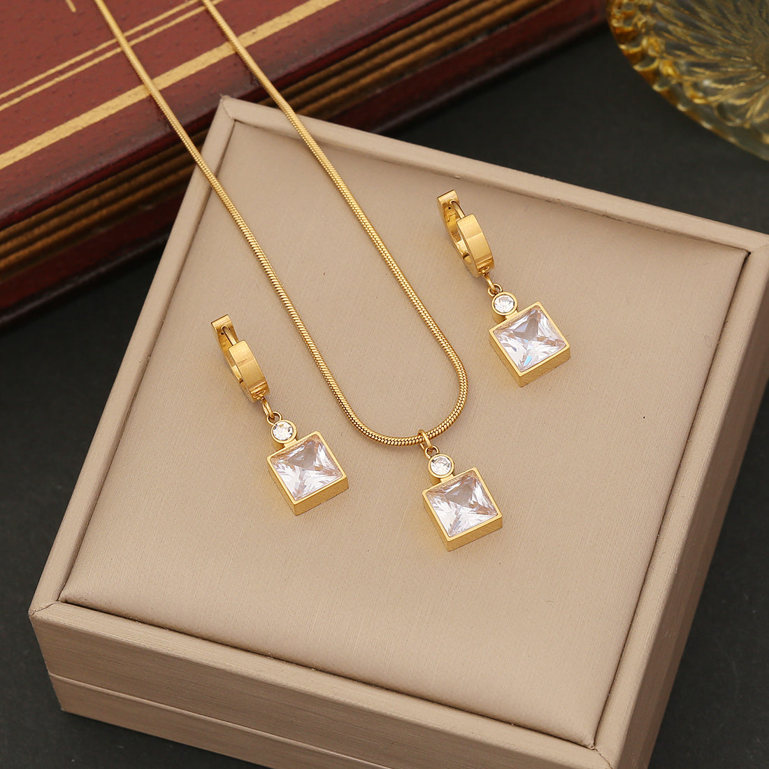 18K Gold Plated Simple Earrings Necklace