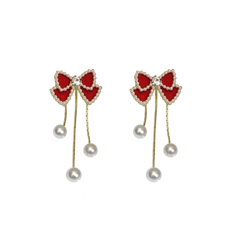 jewelry sweet bow knot alloy artificial pearls inlay drop earrings