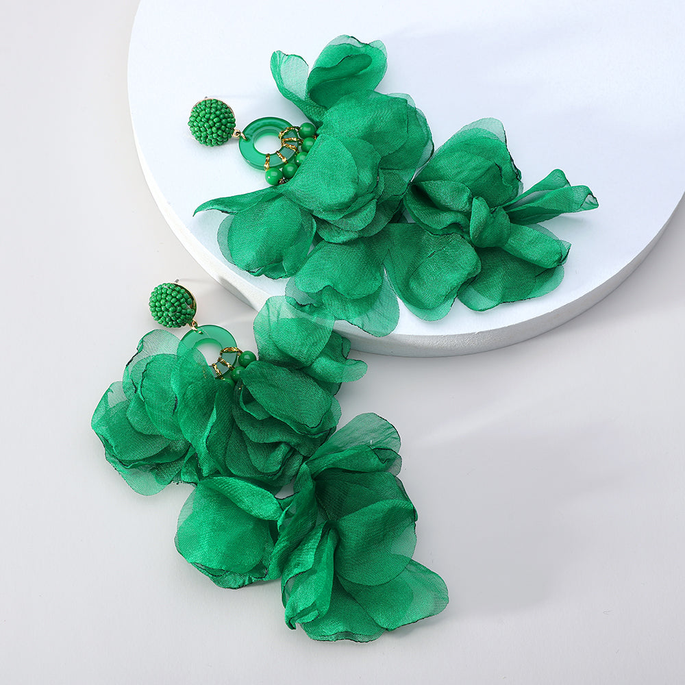 1 pair elegant vacation petal beaded handmade beaded cloth lace drop earrings