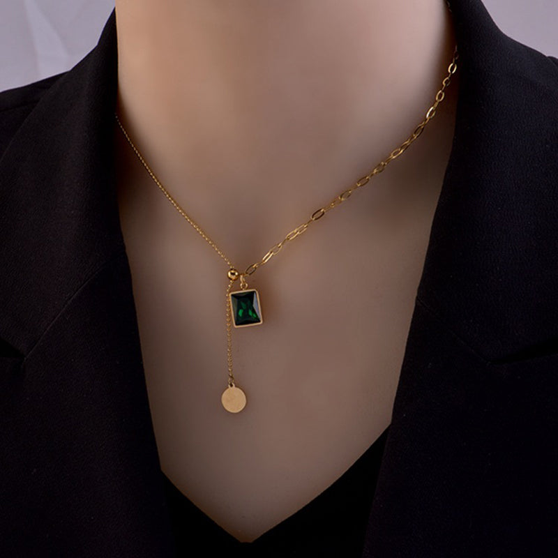 18K Gold Plated Vintage  Square Glass Necklace