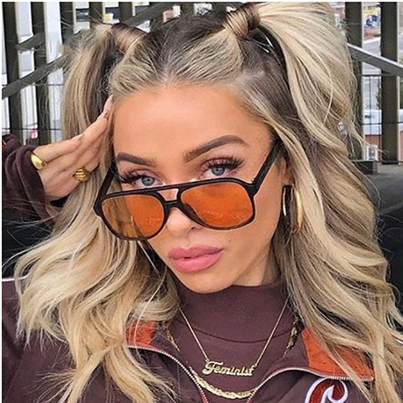 casual solid color leopard ac round frame full frame women's sunglasses