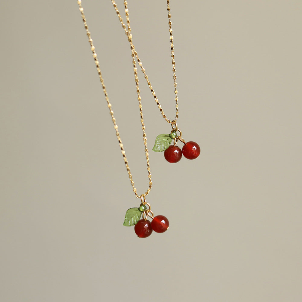 retro cherry titanium steel plating pendant necklace