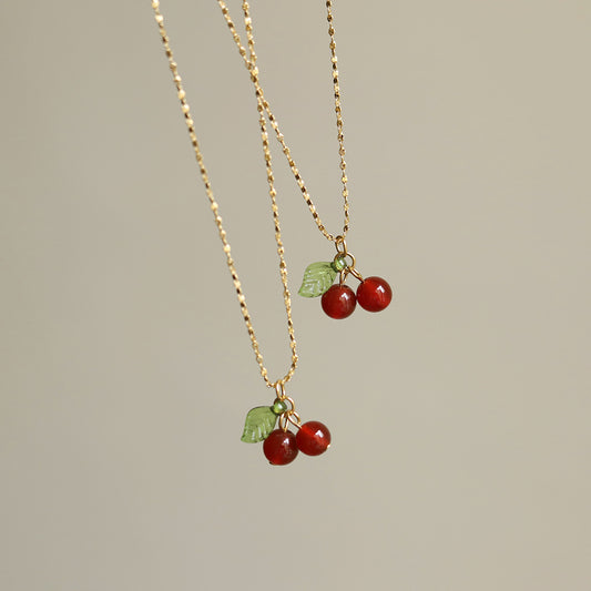 retro cherry titanium steel plating pendant necklace