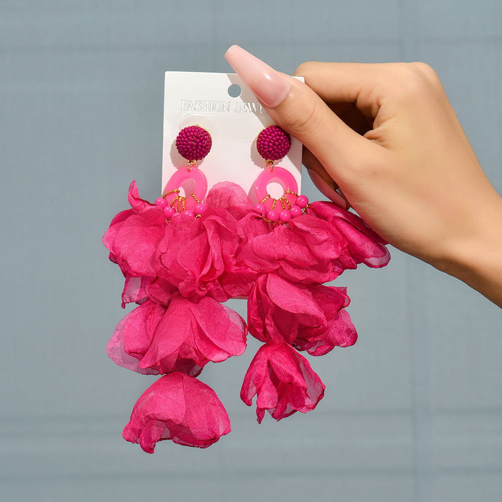 1 pair elegant vacation petal beaded handmade beaded cloth lace drop earrings