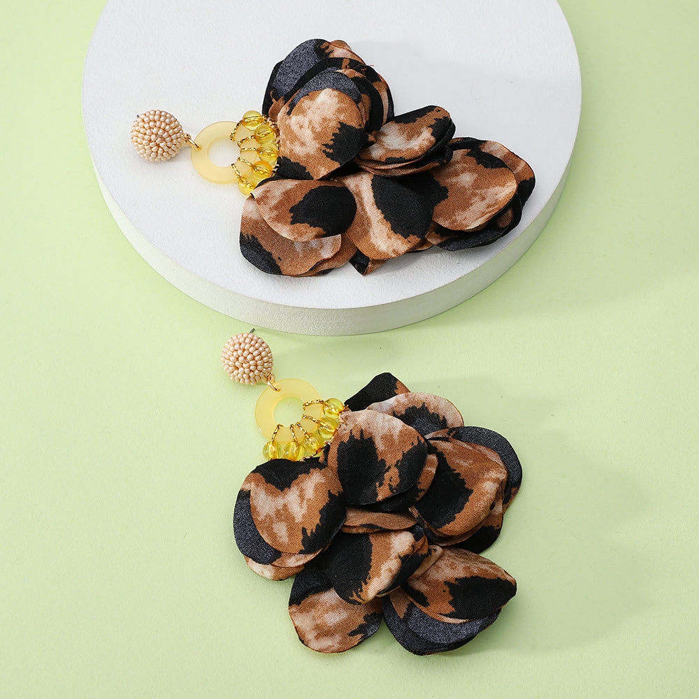 1 pair elegant vacation petal beaded handmade beaded cloth lace drop earrings