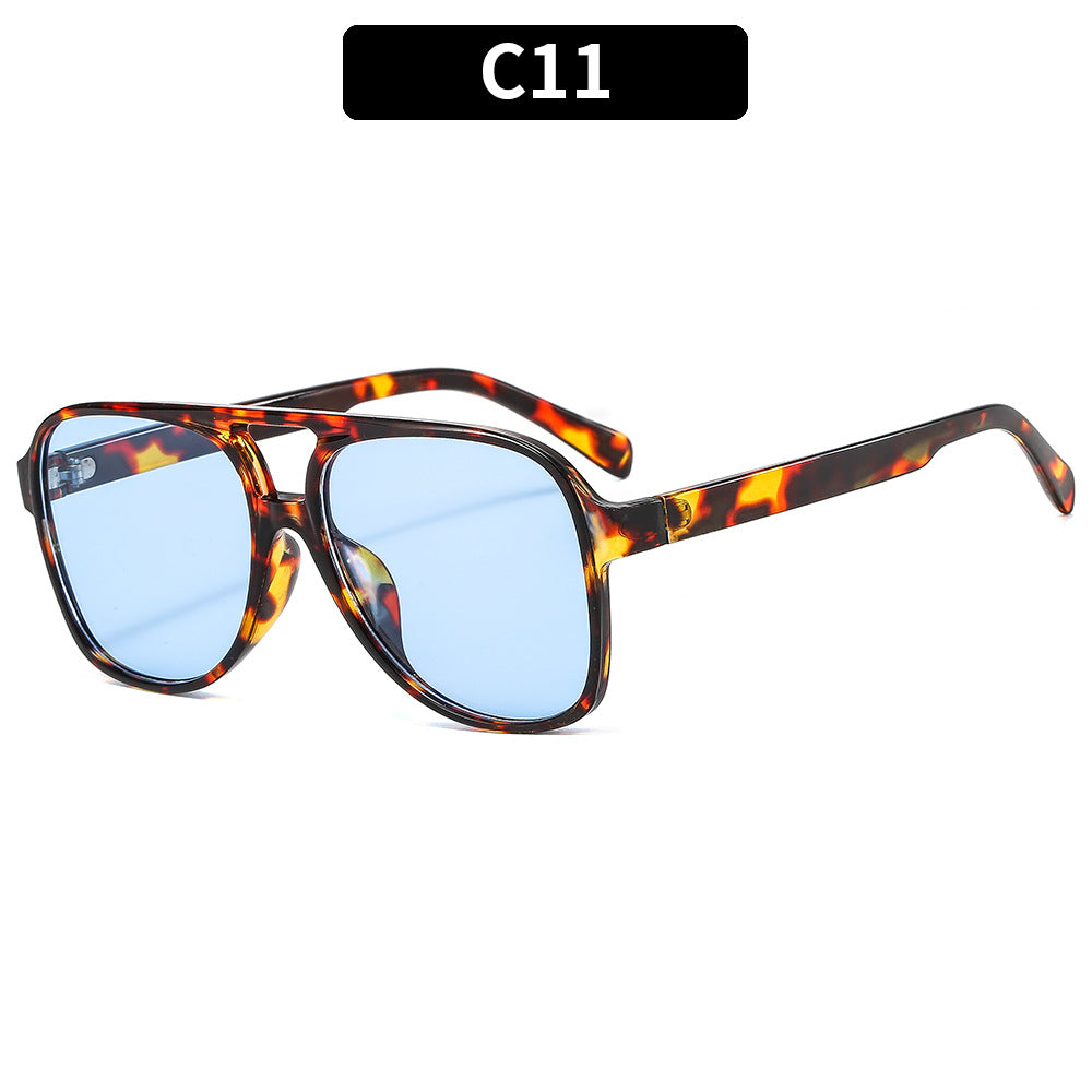 casual solid color leopard ac round frame full frame women's sunglasses