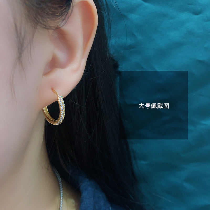 1 pair fashion circle inlay sterling silver zircon earrings