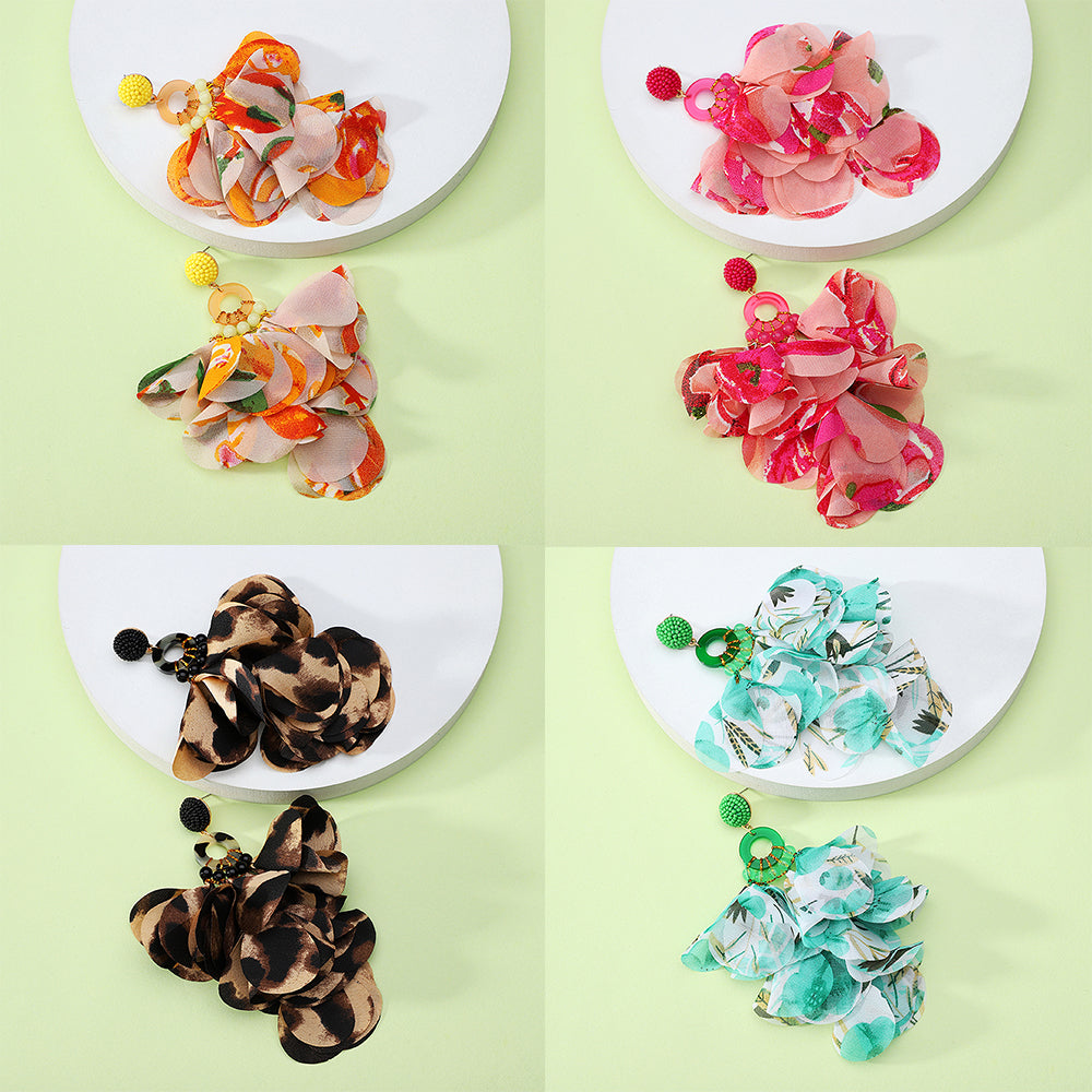 1 pair elegant vacation petal beaded handmade beaded cloth lace drop earrings