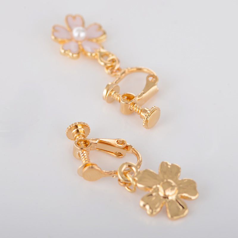 korean oil pink cherry blossom pearl earrings korean shamrock earring