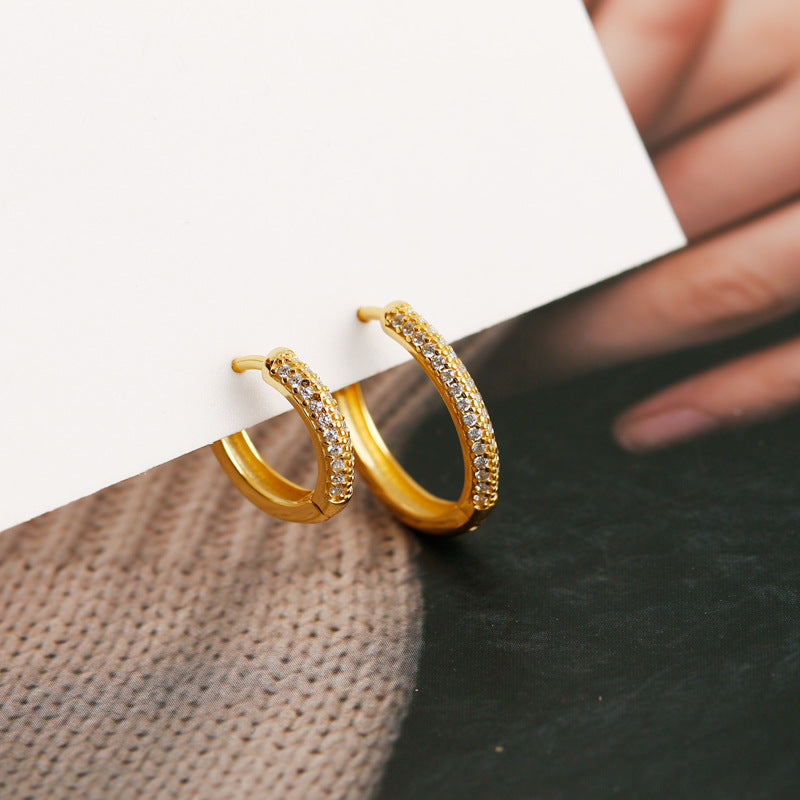 1 pair fashion circle inlay sterling silver zircon earrings