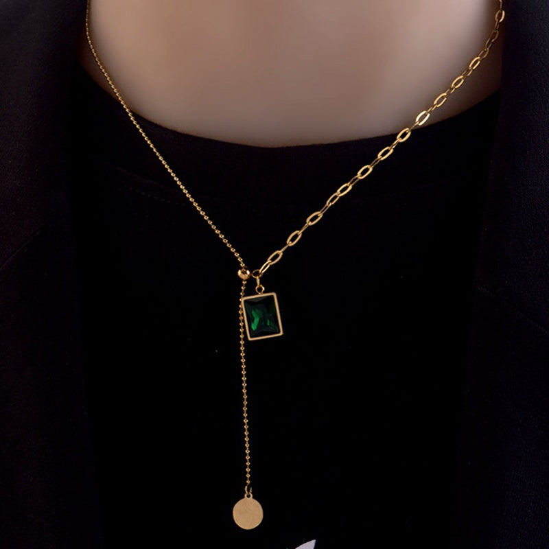 18K Gold Plated Vintage  Square Glass Necklace