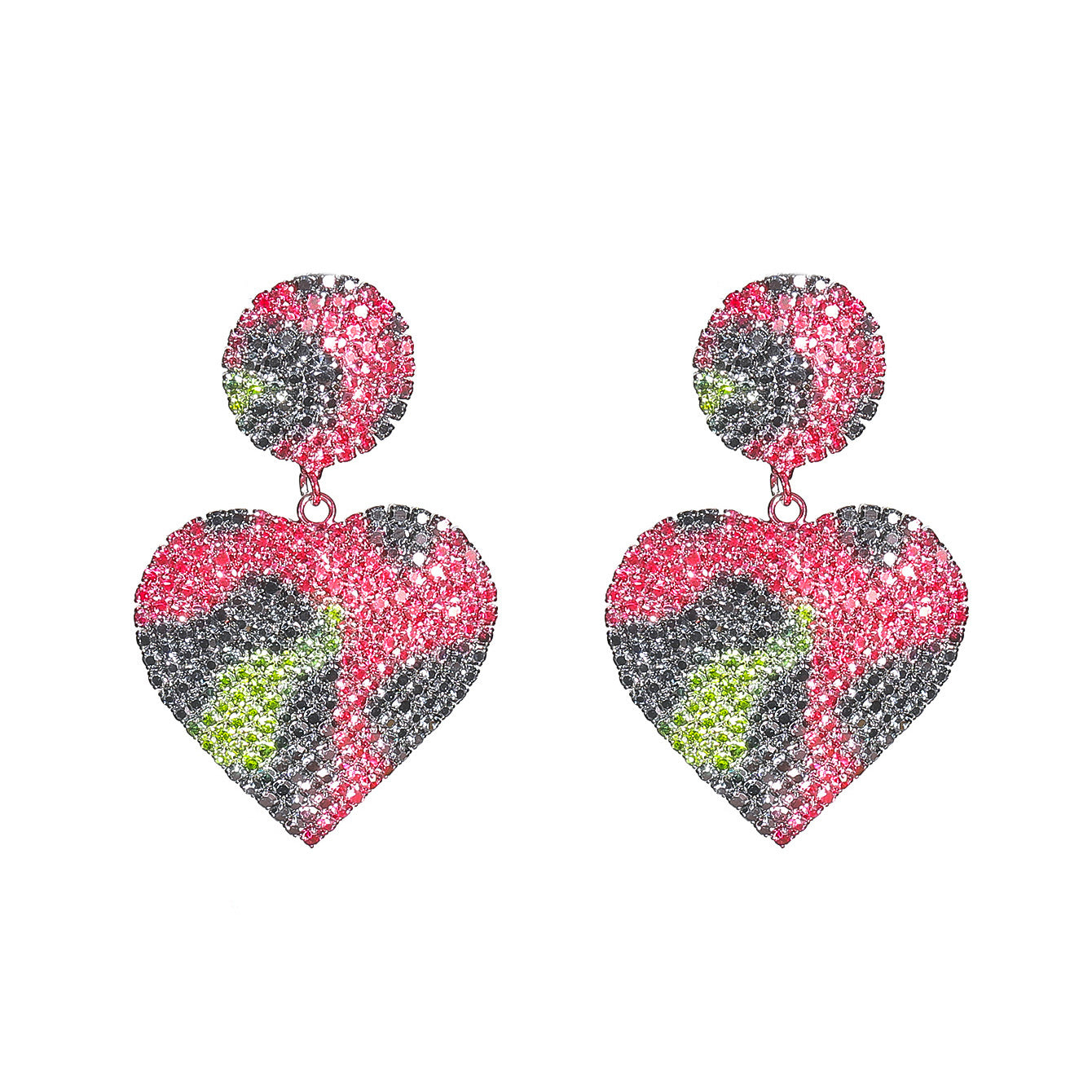 1 pair luxurious shiny heart shape plating inlay alloy rhinestones drop earrings