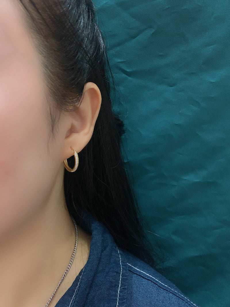 1 pair fashion circle inlay sterling silver zircon earrings