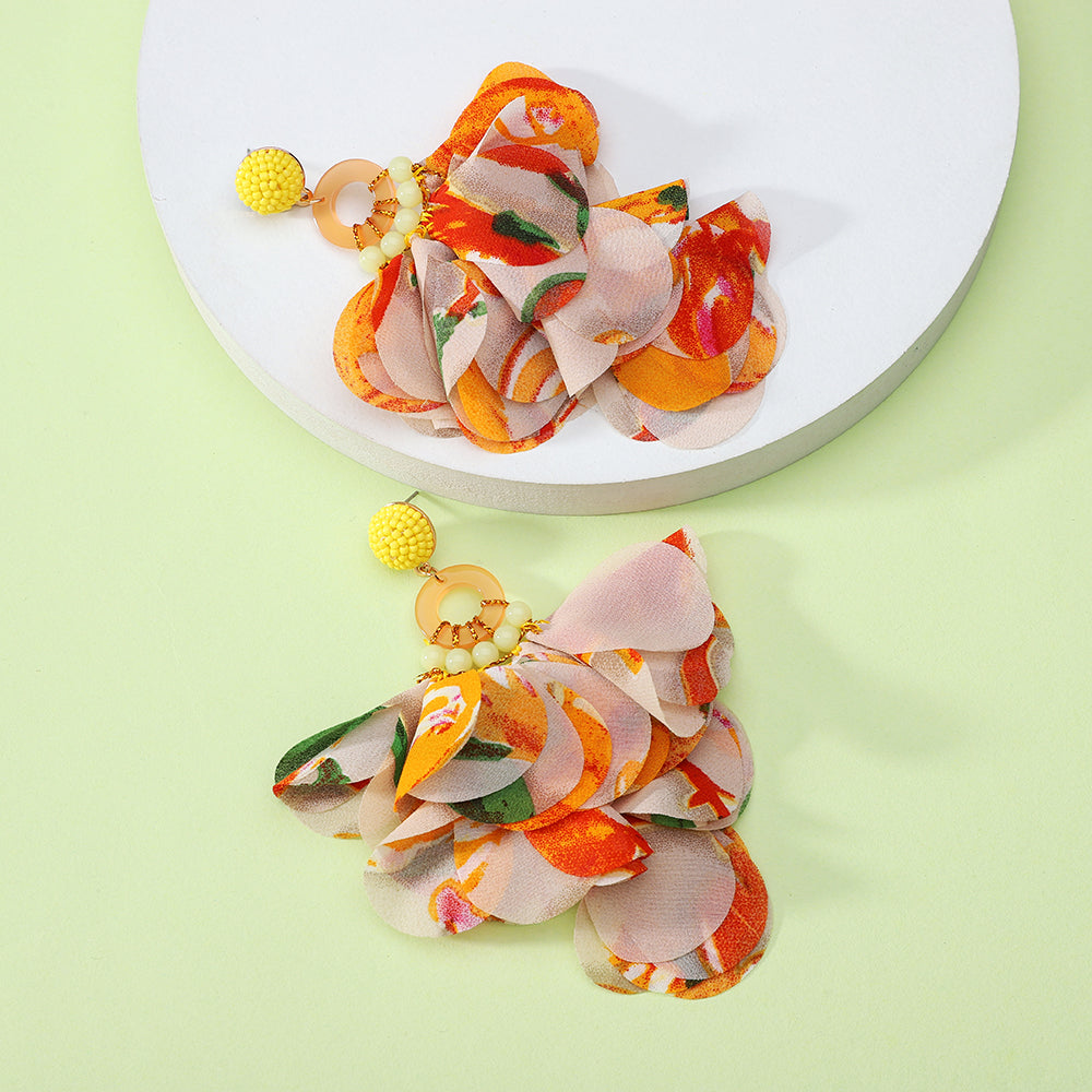 1 pair elegant vacation petal beaded handmade beaded cloth lace drop earrings