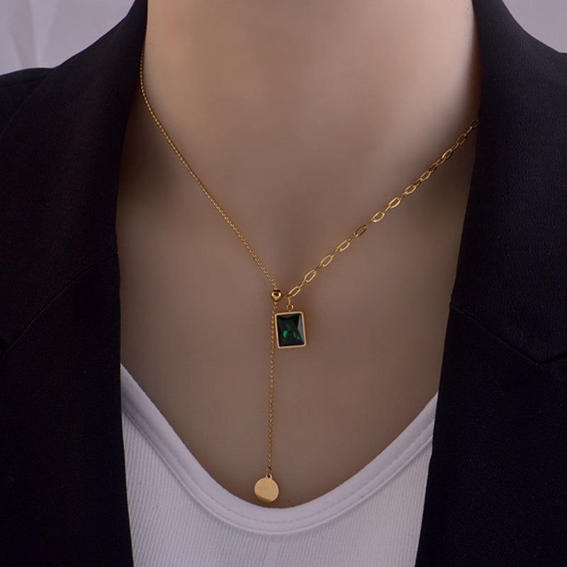 18K Gold Plated Vintage  Square Glass Necklace