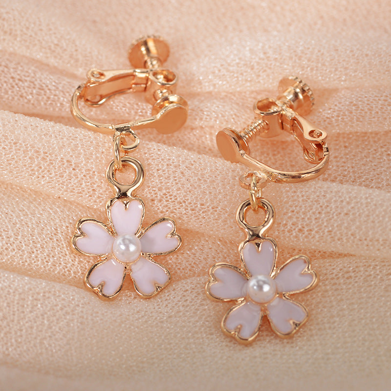 korean oil pink cherry blossom pearl earrings korean shamrock earring