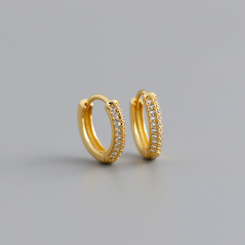 1 pair fashion circle inlay sterling silver zircon earrings