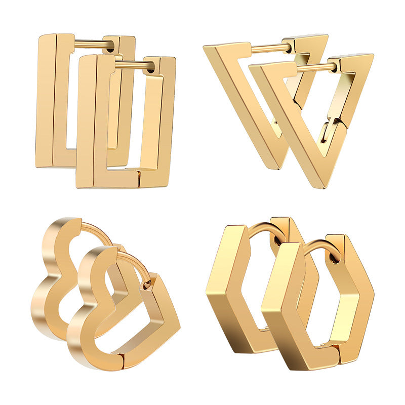 simple style triangle hexagon titanium steel plating drop earrings 1 pair