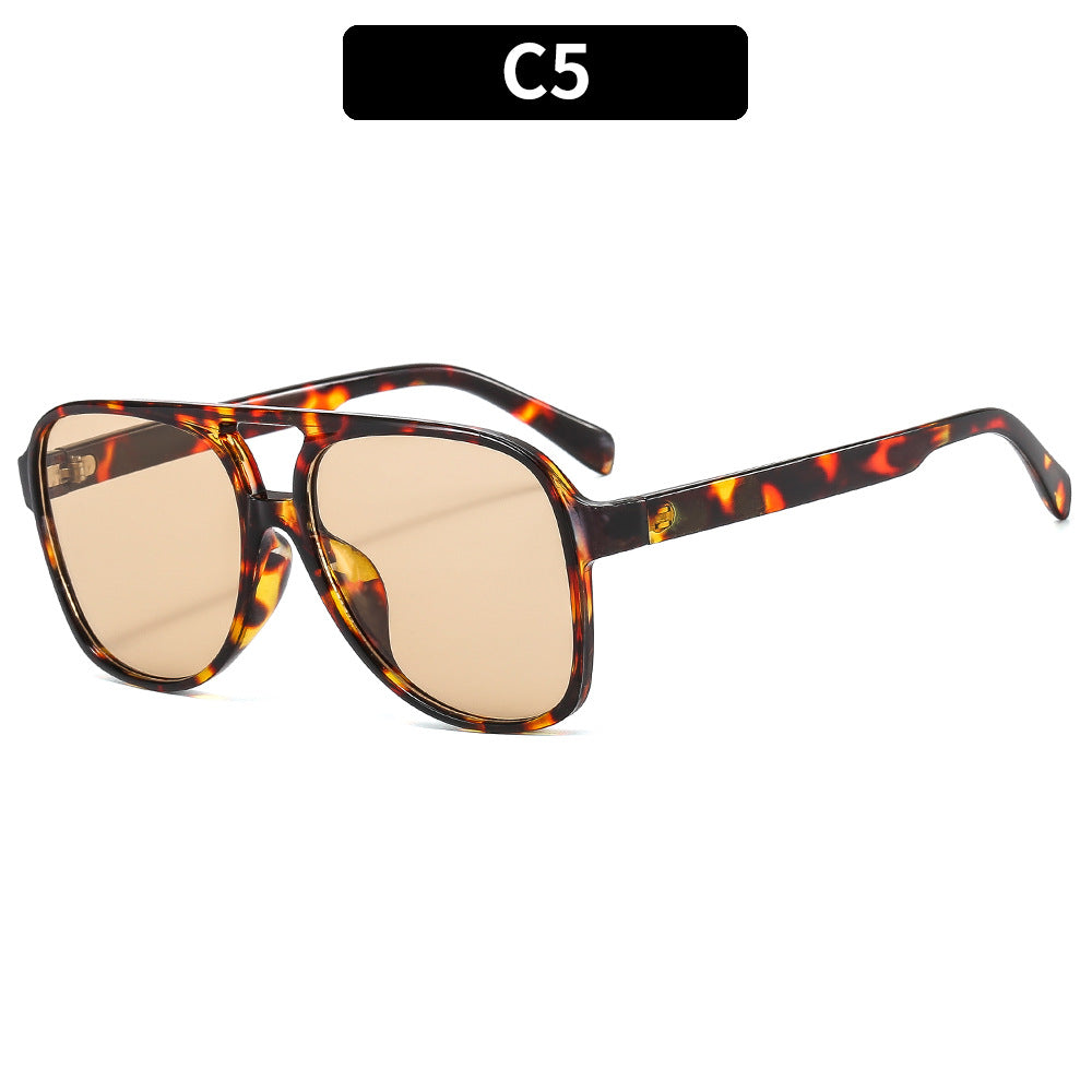 casual solid color leopard ac round frame full frame women's sunglasses
