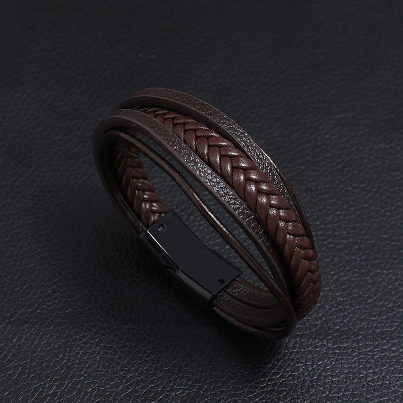 retro multilayer leather  simple magnet buckle  leather bracelet