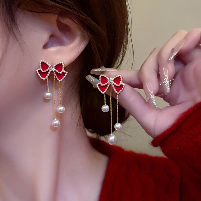 jewelry sweet bow knot alloy artificial pearls inlay drop earrings