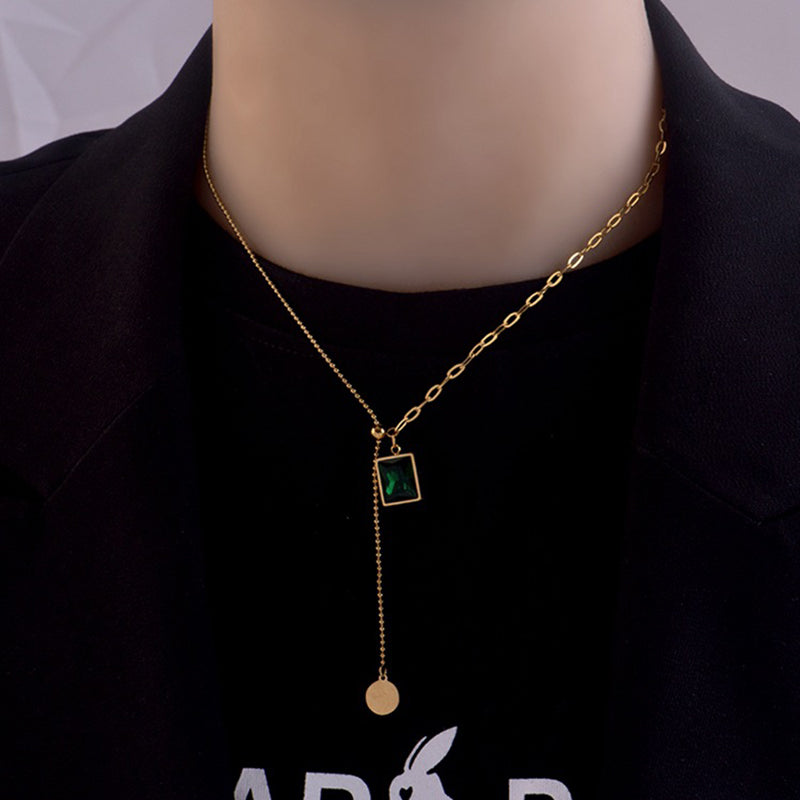 18K Gold Plated Vintage  Square Glass Necklace