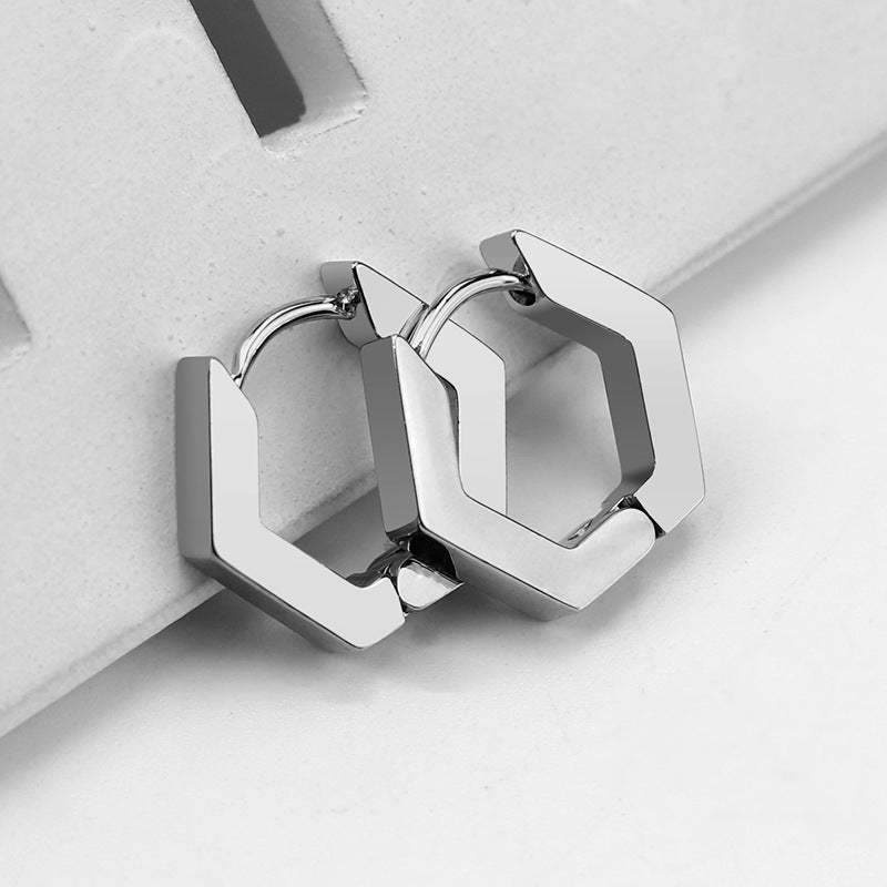 simple style triangle hexagon titanium steel plating drop earrings 1 pair