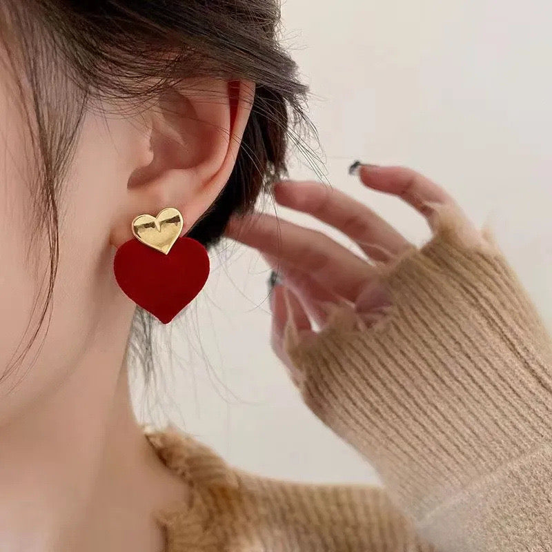 1 pair elegant romantic heart shape alloy ear studs