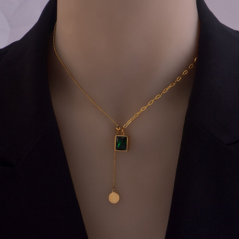18K Gold Plated Vintage  Square Glass Necklace
