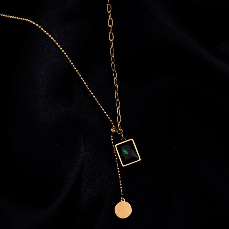 18K Gold Plated Vintage  Square Glass Necklace
