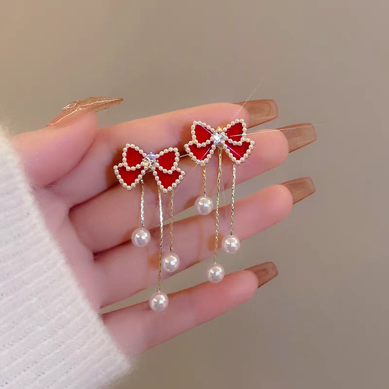 jewelry sweet bow knot alloy artificial pearls inlay drop earrings