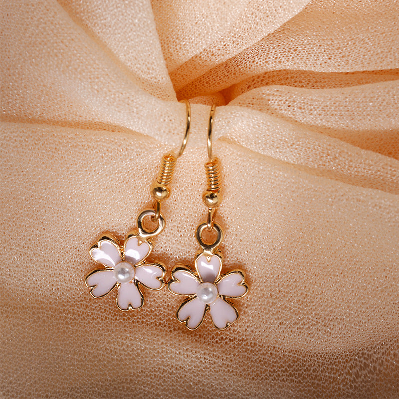 korean oil pink cherry blossom pearl earrings korean shamrock earring